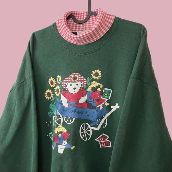 Gopher Sport Tops - vintage green grandma gardening graphic turtleneck sweatshirt